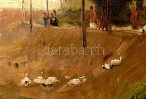 Szüle Péter (1886-1944): Szolnoki részlet, 1923. Olaj, vászon, jelzett. Javított. Dekoratív fakeretb...