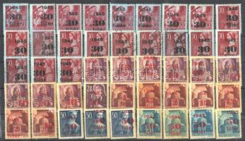 180 db II. inflációs bélyeg eltolódott felülnyomattal, 4 stecklapon