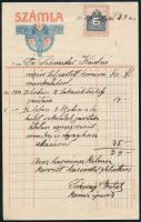 1916 Szecessziós fejléces számla özv. Schneider Károlyné nevére kiállítva, 2fillér illetékbélyeggel