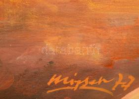 Mizser Pál (1941-2021): Hazatérők, 1977. Olaj, vászon, jelzett, hátoldalán Képcsarnok Vállalat címké...