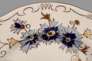 Zsolnay búzavirág mintás porcelán süteményes készlet. Kézzel festett, jelzett, hibátlan. Eredeti dob...