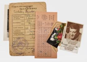 Papírrégiség csomag, 1901-es munkakönyv viaszpecséttel, okmánybélyeggel, menükártya, meghívó, üdvözl...