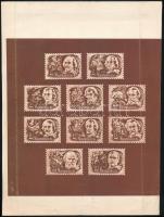 1948 Légrády Sándor bélyegterve a Költők-írók sorozathoz, a bélyegképek részben kifestve