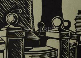 Burján Éva (Gál Emese Éva, 1955-): Ártézi kút Békésről (Turul), 1995. Linómetszet, papír, jelzett, s...