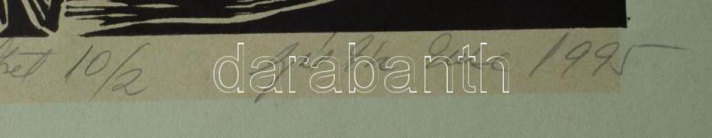 Burján Éva (Gál Emese Éva, 1955-): Ártézi kút Békésről (Turul), 1995. Linómetszet, papír, jelzett, s...