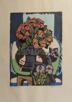 Hajdú Katalin (1932-): Gladióluszok. Linómetszet, papír, jelzett. 35,5×28 cm