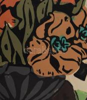 Hajdú Katalin (1932-): Gladióluszok. Linómetszet, papír, jelzett. 35,5×28 cm