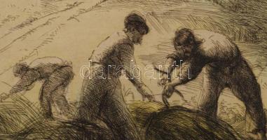 Istókovits Kálmán (1898 - 1990): Aratók. Színezett rézkarc, papír, jelzett, lapszéli ázásnyommal, 26...