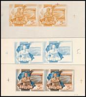 Légrády Sándor által tervezet az Építők sporttelepének építéséért adománybélyegnek 3 db próbanyomata nagy méretű papírlapon (egyik sérült / 1 damaged) 3 charity stamps proof