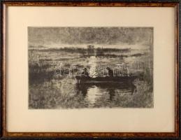 Csergezán Pál (1924-1996): Esti csendben. Rézkarc, papír, jelzés nélkül, üvegezett fakeretben, 23x35 cm