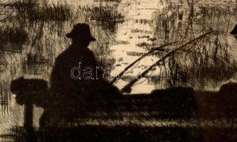 Csergezán Pál (1924-1996): Esti csendben. Rézkarc, papír, jelzés nélkül, üvegezett fakeretben, 23x35...