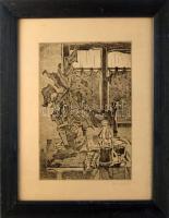 Kádár György (1912-2002): Coca-colás csendélet. Rézkarc, papír, jelzett. 29x20 cm Üvegezett fakeretben.