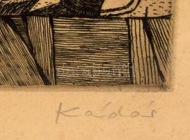 Kádár György (1912-2002): Coca-colás csendélet. Rézkarc, papír, jelzett. 29x20 cm Üvegezett fakeretb...