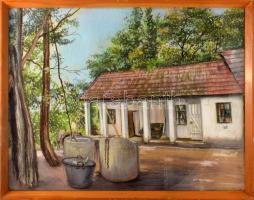 T. Visy Ilona (1920-2023): Délegyházi udvar, 1980-as évek. Pasztell, papír. Jelzett. Üvegezett fakeretben. 50x65 cm