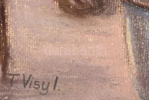 T. Visy Ilona (1920-2023): Délegyházi udvar, 1980-as évek. Pasztell, papír. Jelzett. Üvegezett faker...