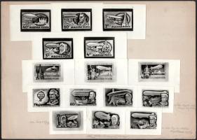 Légrády Sándor 35 db bélyegtervét ábrázoló fotó 3 db kartonra felragasztva / 35 photos of Légrády essays