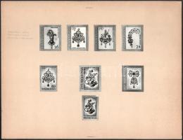 Légrády Sándor 35 db bélyegtervét ábrázoló fotó 3 db kartonra felragasztva / 35 photos of Légrády es...