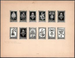 Légrády Sándor 35 db bélyegtervét ábrázoló fotó 3 db kartonra felragasztva / 35 photos of Légrády es...