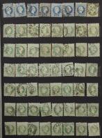 Ausztria 1867 1.288 db bélyeg kivágásokkal, szebb bélyegzésekkel is, 12 lapos, A/4-es berakóban