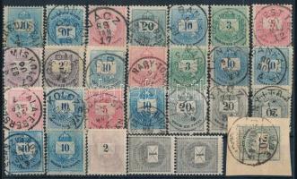 27 db Krajcáros bélyeg, nagyrészt egykörös bélyegzéssel, a legtöbb Színesszámú