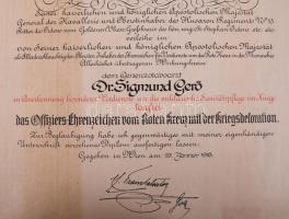 1918 A "Vörös Kereszt II. osztályú Díszjelvénye hadiékítménnyel" kitüntetés, Budapest, 191...