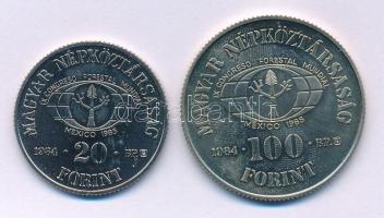 1984. 20Ft Cu-Ni "FAO - Védd az erdőt" kapszulában + 100Ft Cu-Ni "FAO - Ha kivágod, ültess is!" sérült kapszulában T:BU, ujjlenyomat Adamo EM80, EM81