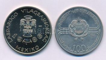 1982. 100Ft Cu-Ni "Labdarúgó világbajnokság 1982" + 1985. 100Ft alpakka "Labdarúgó Világbajnokság 1986 - Mexikó" kapszulában T:UNC,XF Adamo EM68, EM92