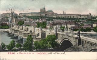 Praha, Prag; Karlsbrücke, Hradschin / bridge, Hradčany