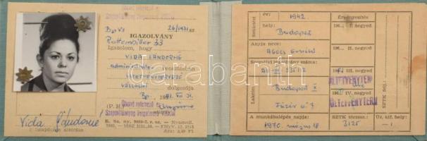 1971 Bp., Ültetvénytervező vállalat arcképes igazolványa