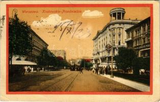1915 Warszawa, Warschau, Warsaw, Varsó; Krakowskie-Przedmiescie / street view, tram (Rb)