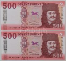 2018. 500Ft (2x) sorszámkövetők "EG 4755642 - EG 4755643" T:UNC,AU, hullámos papír Adamo F60.6