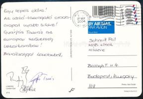 2004 Gyárfás Tamás úszószövetségi elnök, Ruza József alelnök által hazaküldött aláírt képeslap Schmitt Pál MOB elnök részére.