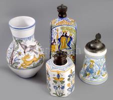 4 darab habán kerámia múzeumi másolat dísztárgy, váza, korsó, butella, gyömbértartó, jelzett, m: 25 cm alatt