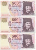 2006. 500Ft "A forradalom 50. évfordulója 1956. október 23." (3x) sorszámkövetők "EB 3124963 - EB 3124965" T:AU, hullámos papír Adamo F54E