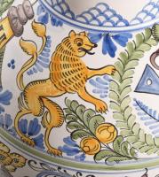 Marozsán József habán stílusú kerámia fedeles váza, jelzett, hibátlan, m: 33,5 cm