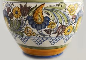 Marozsán József habán stílusú kerámia fedeles váza, jelzett, hibátlan, m: 33,5 cm