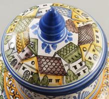 Marozsán József habán stílusú kerámia fedeles váza, jelzett, hibátlan, m: 36 cm