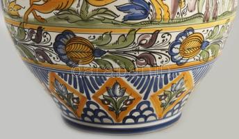 Marozsán József habán stílusú kerámia fedeles váza, jelzett, hibátlan, m: 36 cm