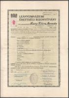 1941 Bp., Leánygimnáziumi érettségi bizonyítvány bárónő részére