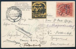 1938 Horthy visszatér képeslap antiszemita levélzáróval "KOMÁROM" - "SCHATTENDORF"