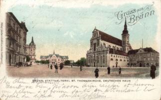 Brno Town hall, St Thomas church and German House litho