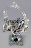 Muranói üveg kosár. Anyagában színezett, hibátlan m: 26 cm