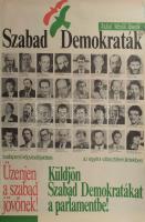 1990 SZDSZ, budapesti képviselőjelöltek, parlamenti választási plakát, ofszet, papír, lapszéli apró szakadásokkal és gyűrődésekkel, 56,5x39 cm.