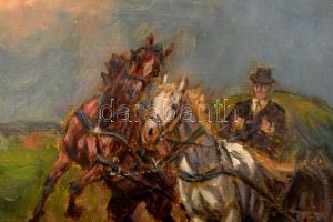 Kolozsváry Kamilló (1936-2008): Szénásszekér (lovak). Olaj, vászon, jelezve jobbra lent. Dekoratív, ...