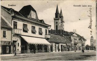 1915 Zombor, Sombor; Kossuth Lajos utca, Singer fotográfiai műterme, Adler A., Földvári Mór üzlete. Kaufmann Emil kiadása / street view, photographer's atelier, shops (EB)