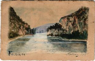 1914 Orsova, Kazán-szoros. Kézzel festett művészlap / Cazane / gorge, hand-painted art postcard s: Makay (EK)