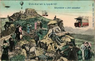 1907 Lippa, Lipova; A jövőben montázs - Solymosi vár a jövő században. Zeitler Lajos kiadása 1905. / in the future montage - Soimos castle in the next century (fl)