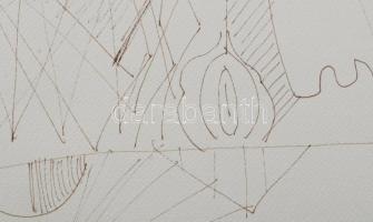 Olvashatatlan jelzéssel: Hommage a Picasso (olvashatatlan címmel). Tus, toll, papír, 70x50 cm