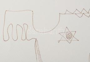 Olvashatatlan jelzéssel: Hommage a Picasso (olvashatatlan címmel). Tus, toll, papír, 70x50 cm