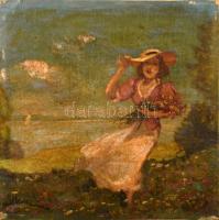 Illencz Lipót (1882-1950): Lány virágokkal. Olaj, vászon, jelezve balra lent. 20×20 cm.